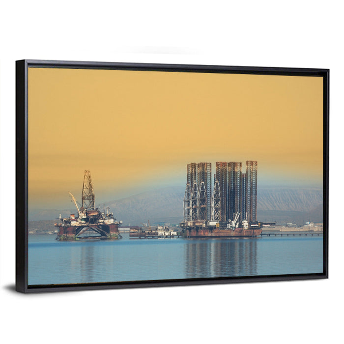 Baku Oil Rigs at Dusk Wall Art as a framed canvas