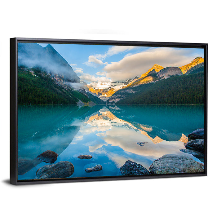 Lake Louise Sunrise Reflection Wall Art as a framed canvas