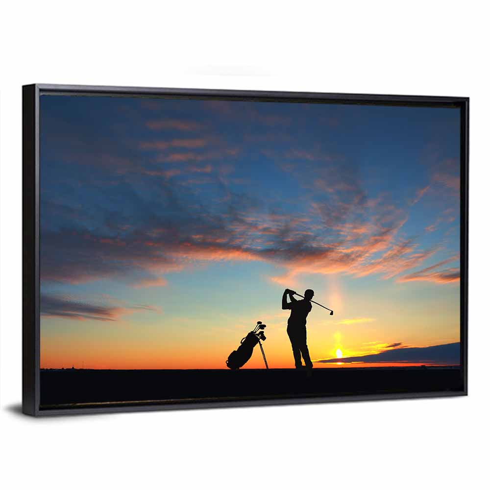 Sunset Golfer Silhouette Wall Art