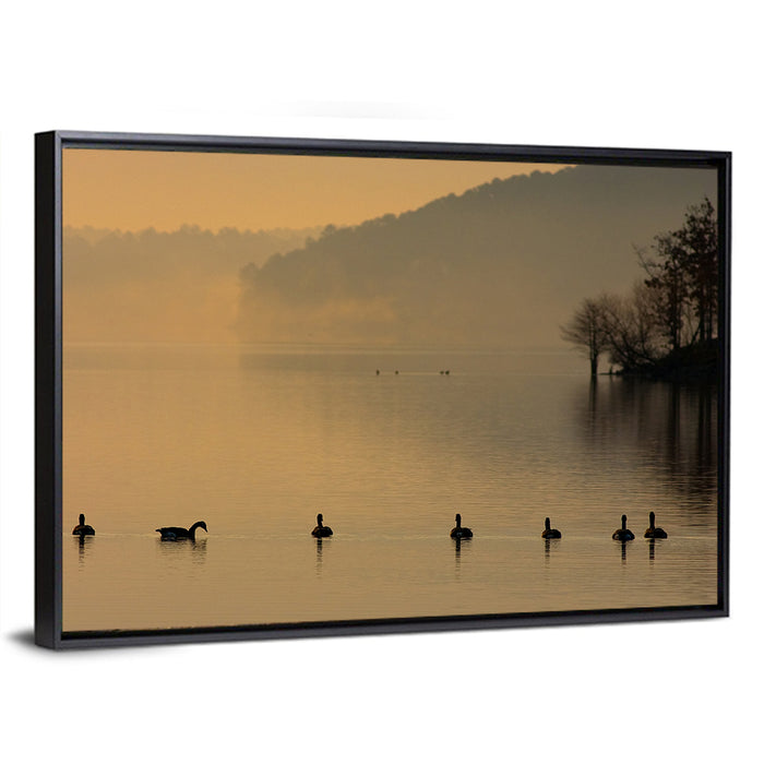Lake Degray Geese Silhouette Wall Art as a framed canvas