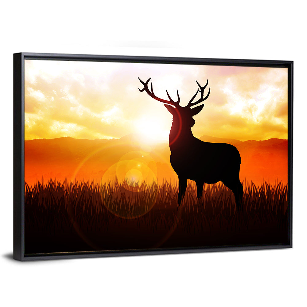 Golden Hour Deer Silhouette Wall Art