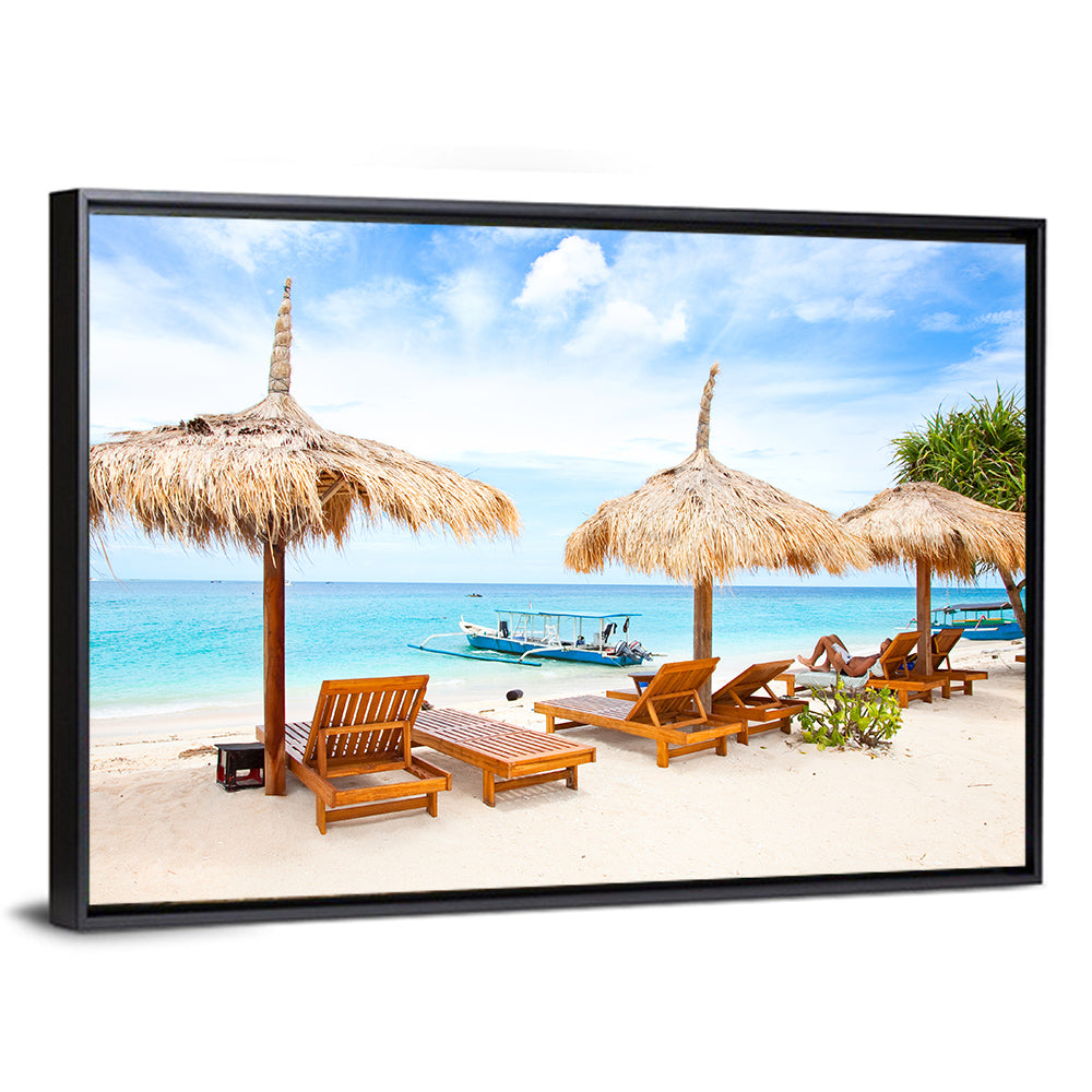Gili Meno Beach with Thatched Umbrellas Wall Art