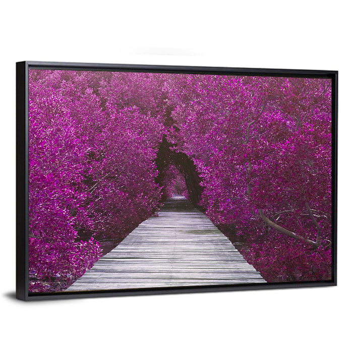 Magenta Mangrove Pathway Wall Art as a framed canvas