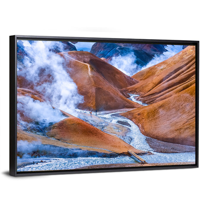 Geothermal Valley with Footbridge Wall Art as a framed canvas