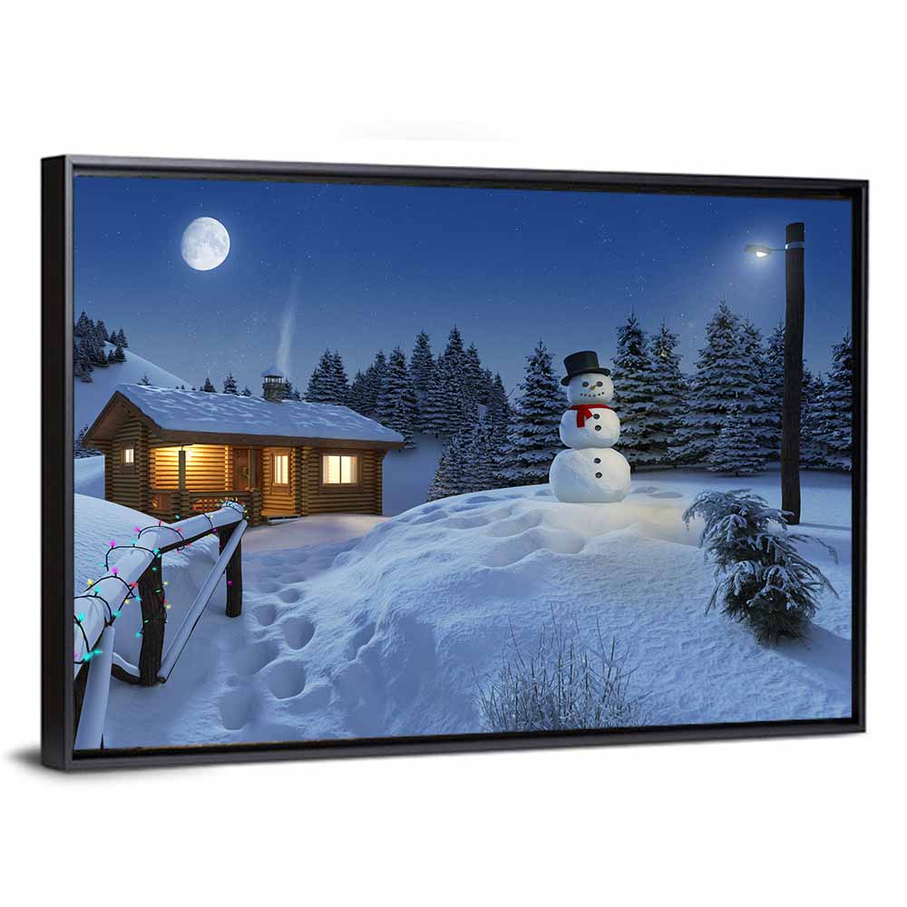 Moonlit Winter Cottage Wall Art