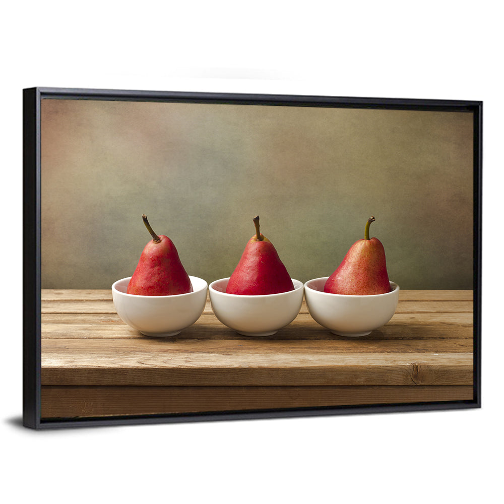 Three Red Pears in Bowls Wall Art