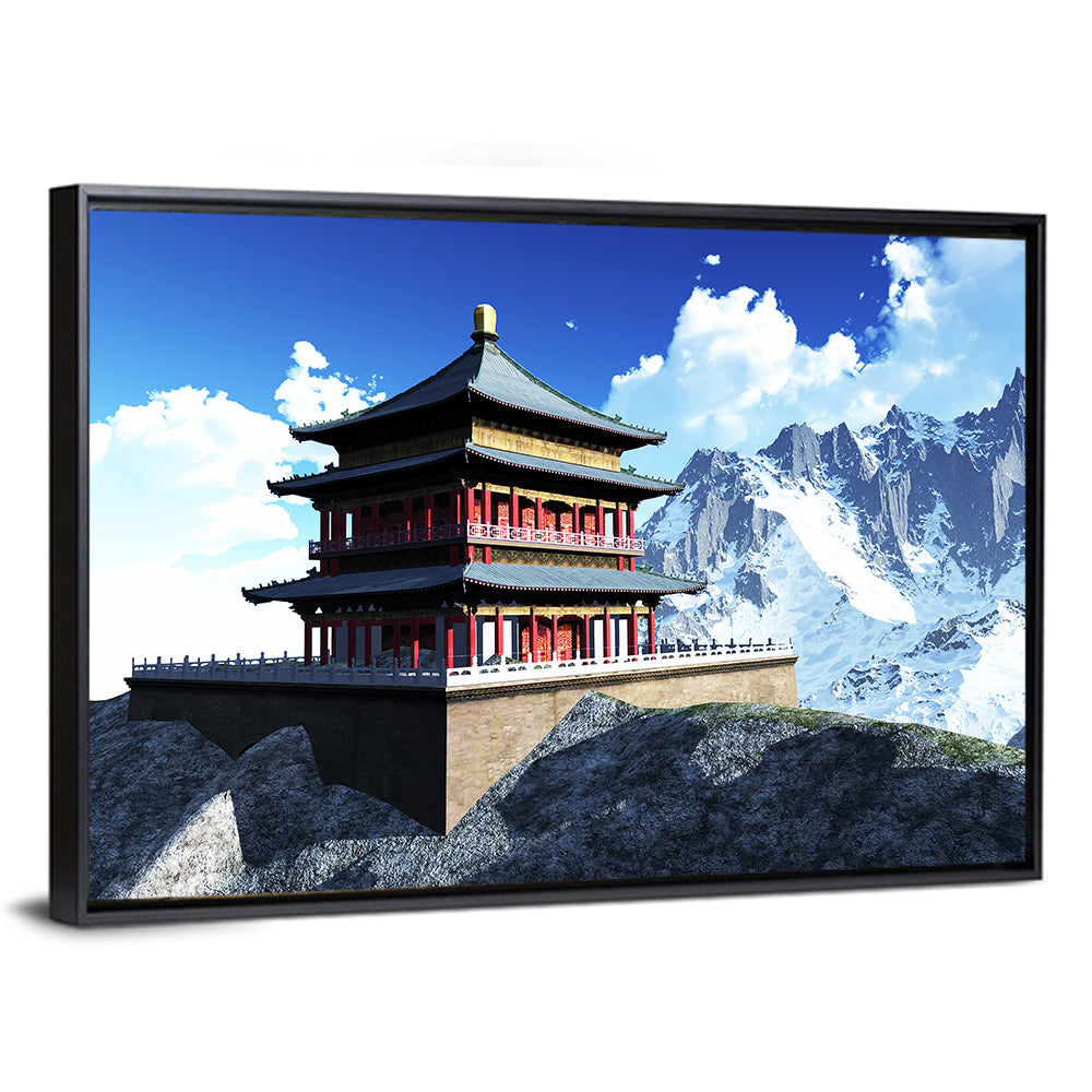 Sunlit Pagoda and Snow Peaks Wall Art