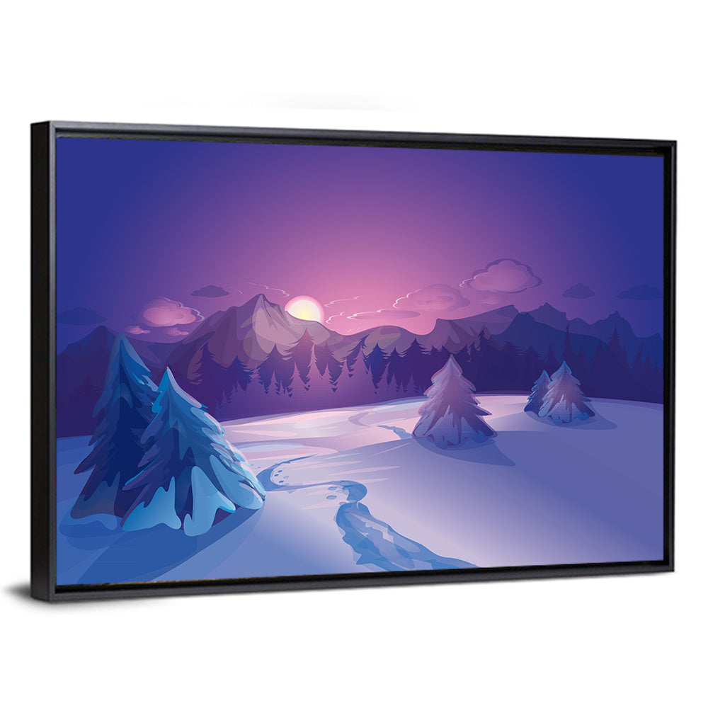 Lavender Winter Mountain Illustration Wall Art