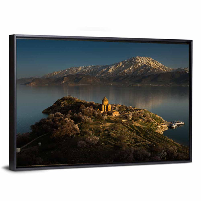 Akdamar Cathedral on Lake Van Wall Art as a framed canvas