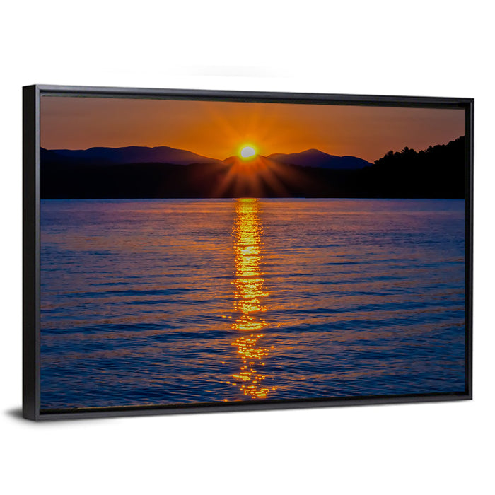 Lake Jocassee Golden Sunrise Wall Art as a framed canvas