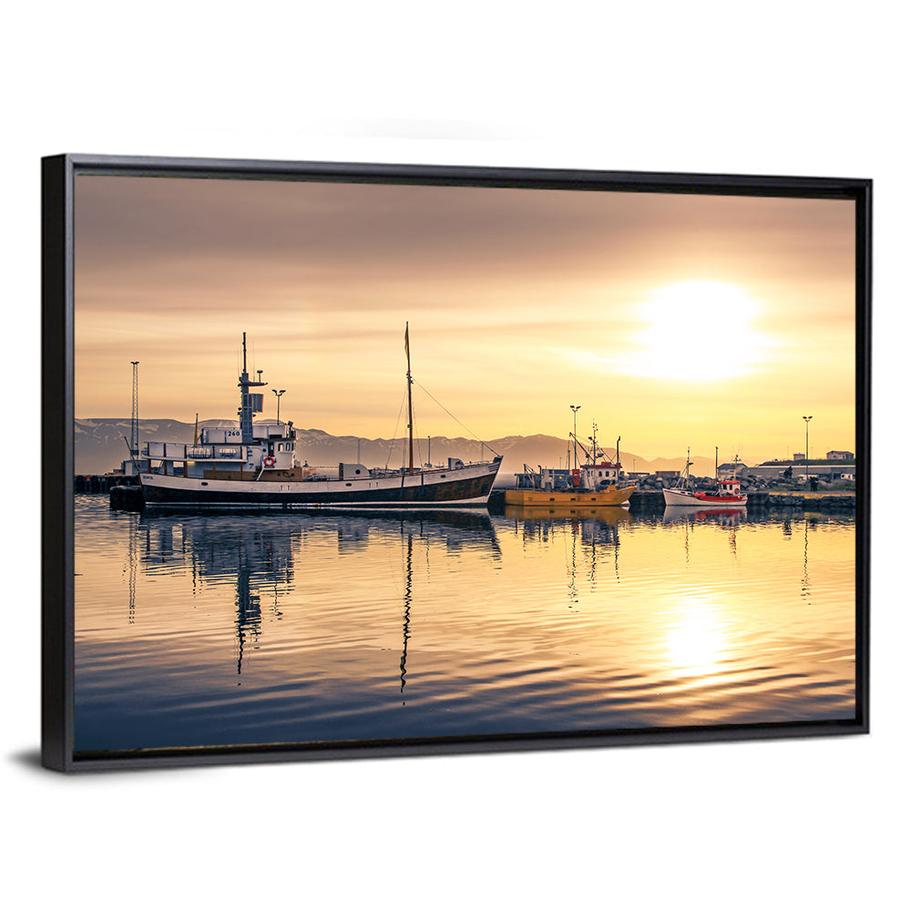 Husavik Harbor at Golden Hour Wall Art