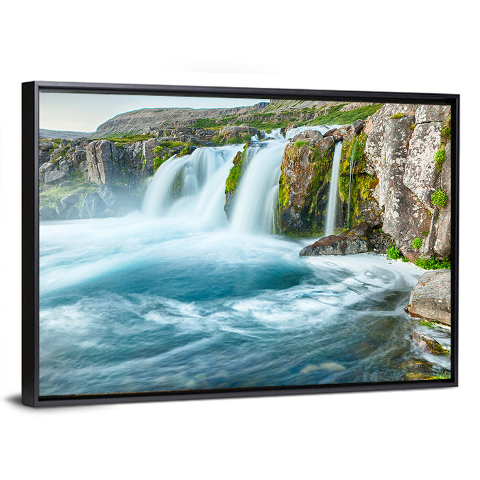 Dynjandi Waterfall Mist and Moss Wall Art as a framed canvas