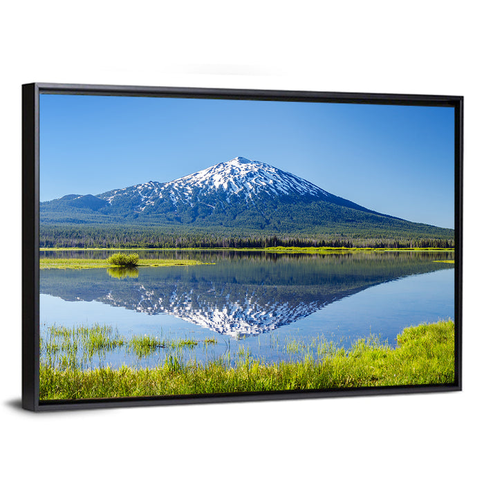 Mount Bachelor Lake Reflection Wall Art as a framed canvas