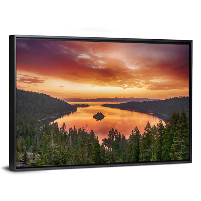 Emerald Bay Sunrise, Lake Tahoe Wall Art as a framed canvas