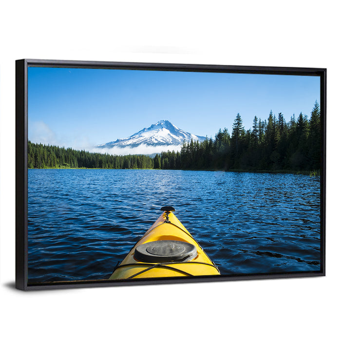 Yellow Kayak at Trillium Lake Wall Art as a framed canvas