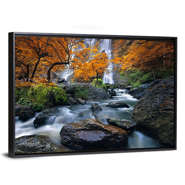 Konglan Autumn Waterfall Wall Art as a framed canvas