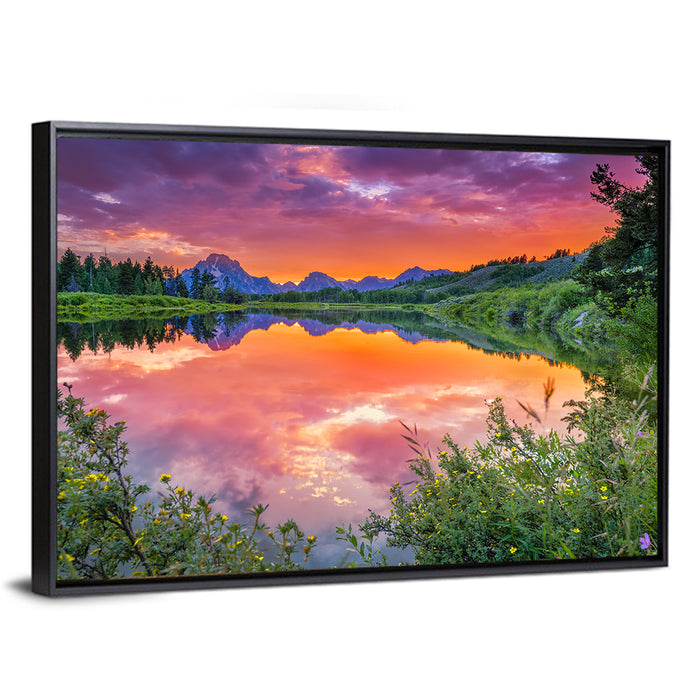 Oxbow Bend Sunset Wall Art as a framed canvas