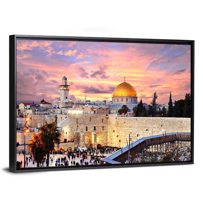 Jerusalem Old City Sunset Wall Art as a framed canvas