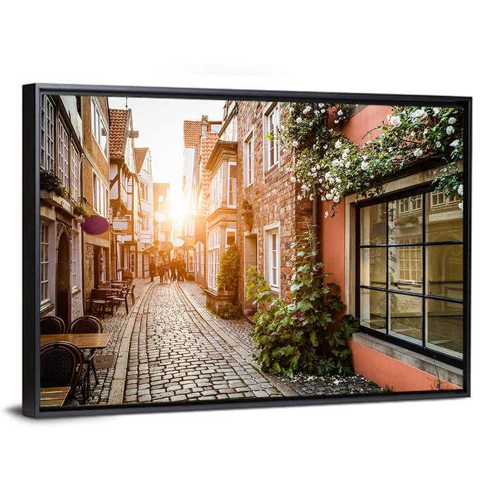 Schnoorviertel Cobblestone Lane Wall Art as a framed canvas