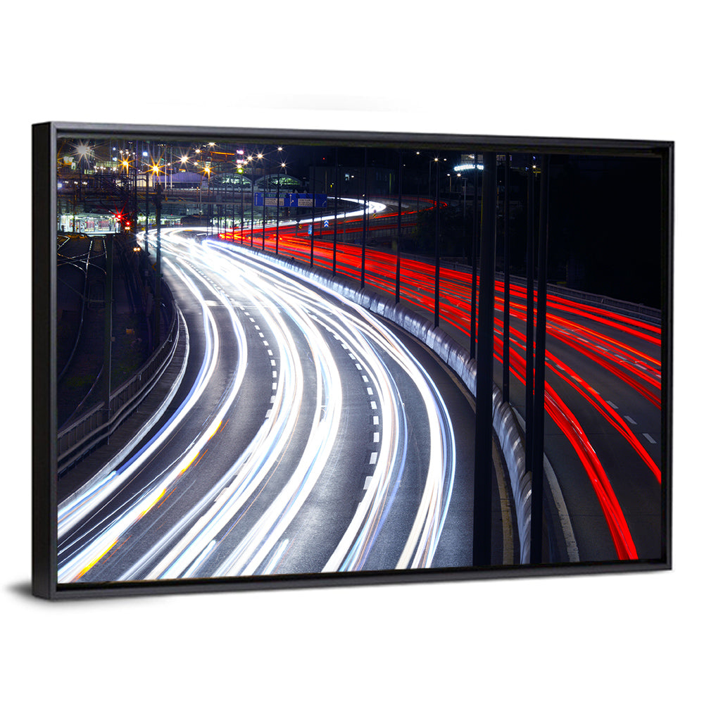 Night Highway Light Trails Wall Art
