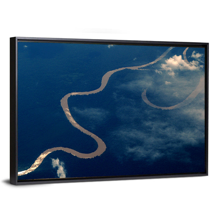 Sunlit Meander of the Amazon River Wall Art as a framed canvas