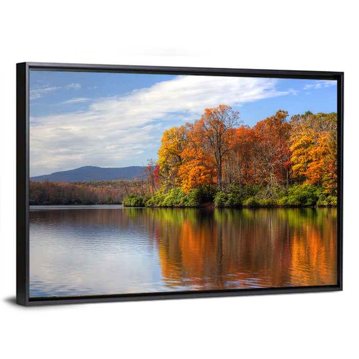 Autumn Lake with Mountain Reflection Wall Art as a framed canvas
