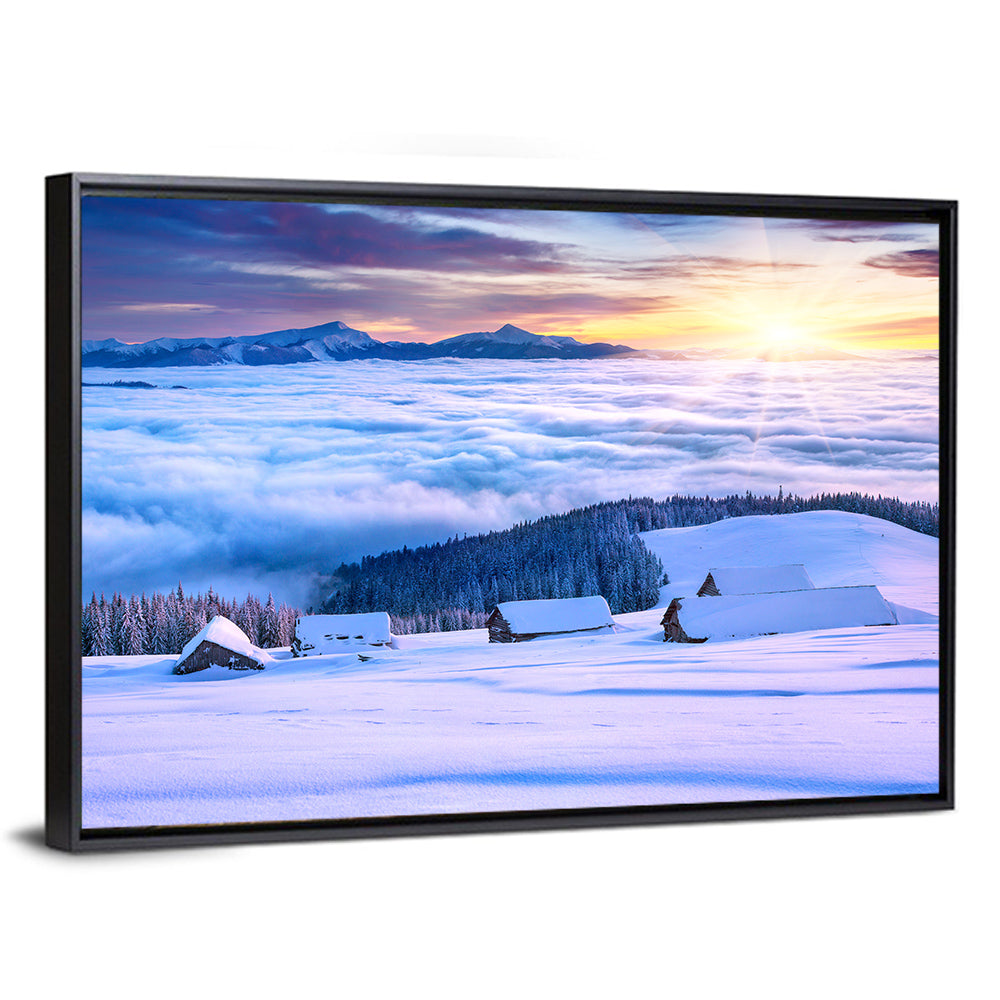 Snowy Cabins Above Clouds Wall Art