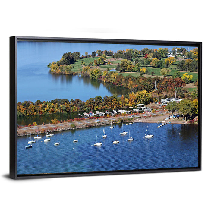 Lake Wissota Aerial Wall Art as a framed canvas