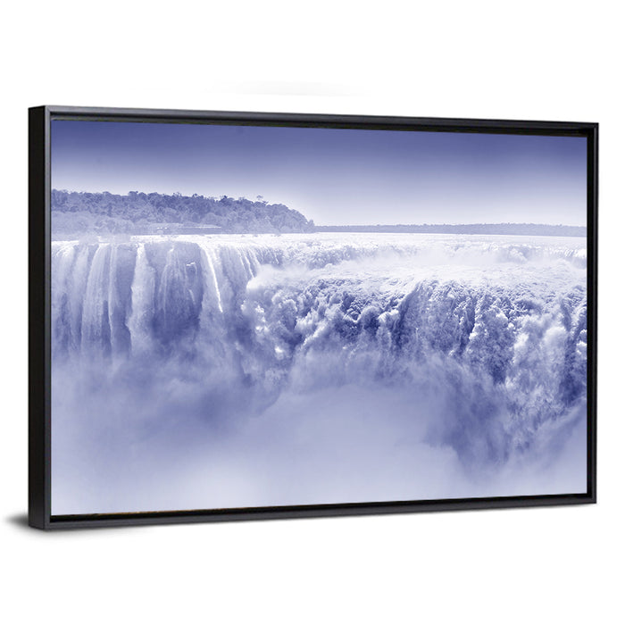 Iguazu Falls Blue Monochrome Wall Art as a framed canvas