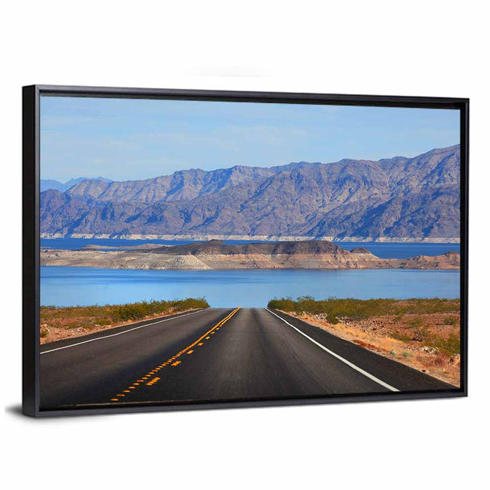Lake Mead Road Perspective Wall Art as a framed canvas