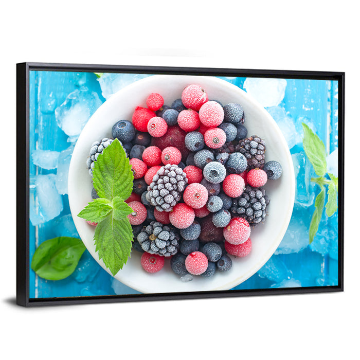 Frozen Berry Bowl Wall Art as a framed canvas