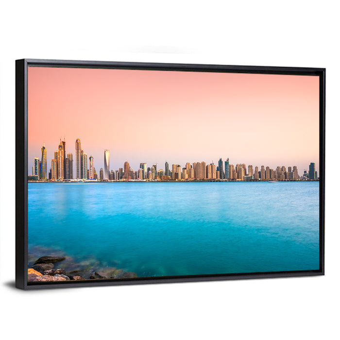 Dubai Marina Skyline Wall Art as a framed canvas