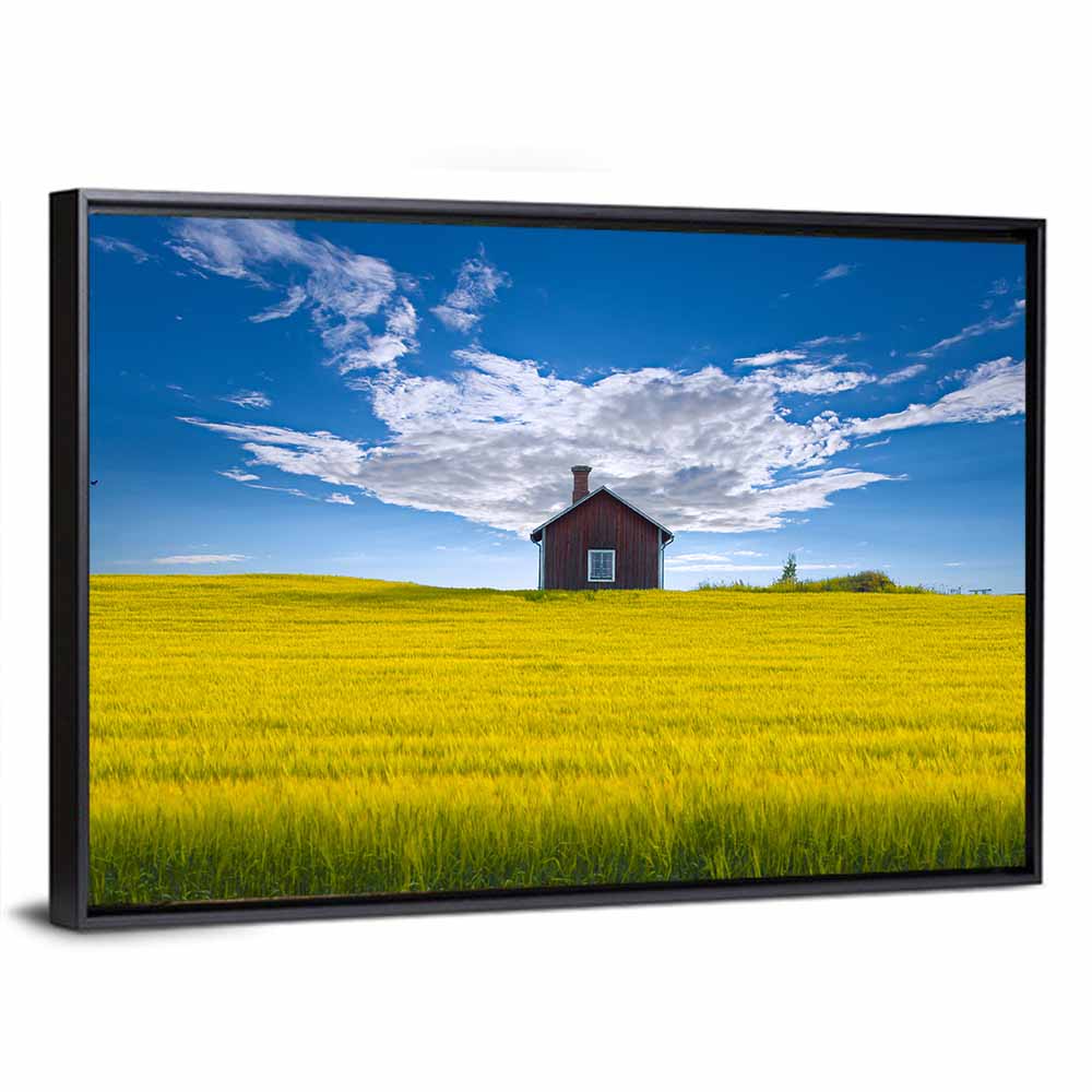 Red Barn in Golden Wheat Field Wall Art