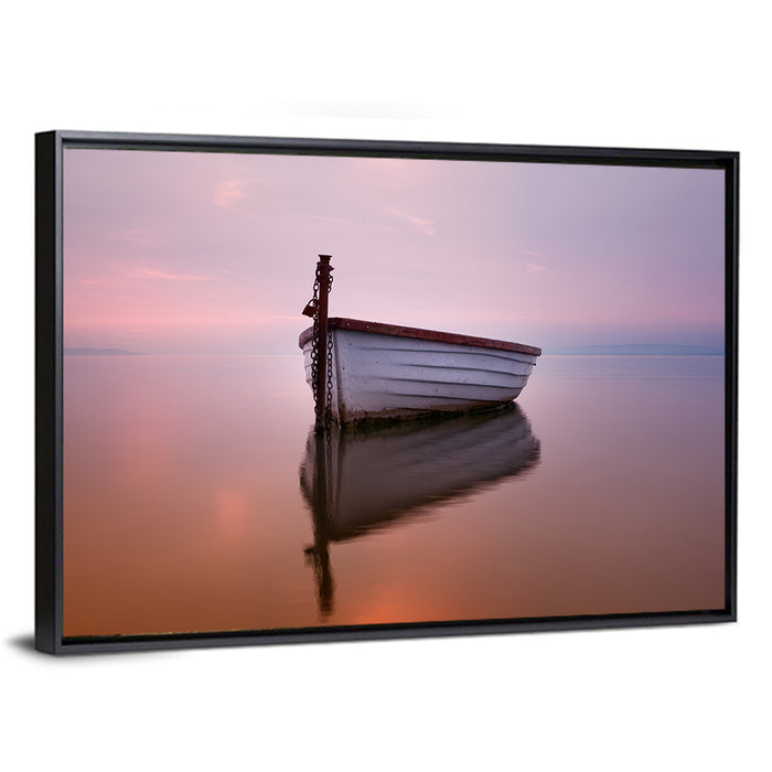 Pastel Boat Reflection Wall Art as a framed canvas