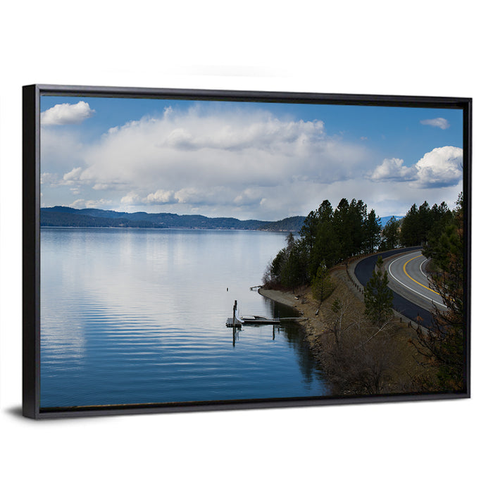 Coeur D'alene Lakeshore View Wall Art as a framed canvas