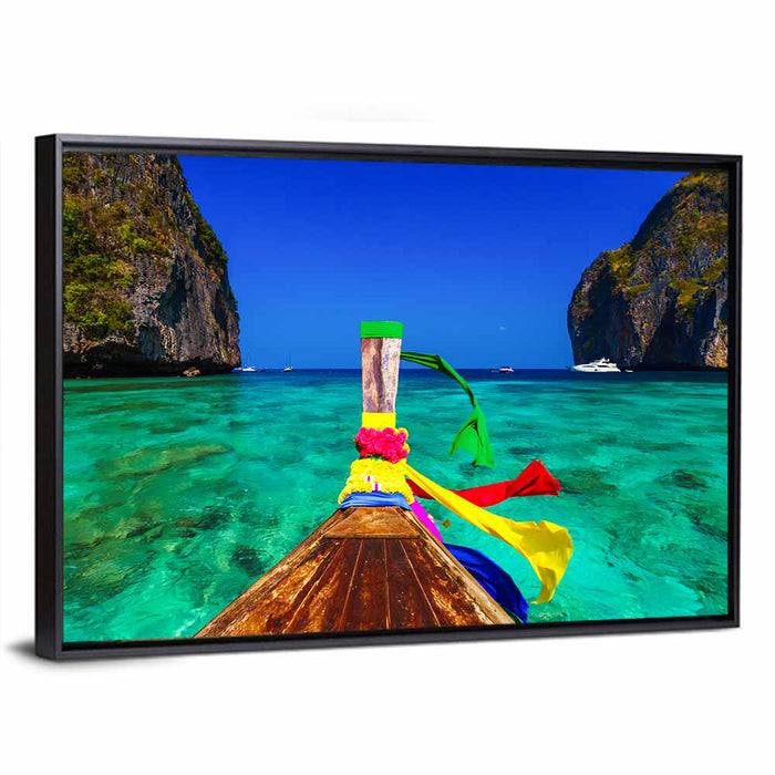 Maya Bay Long-tail Boat Wall Art as a framed canvas