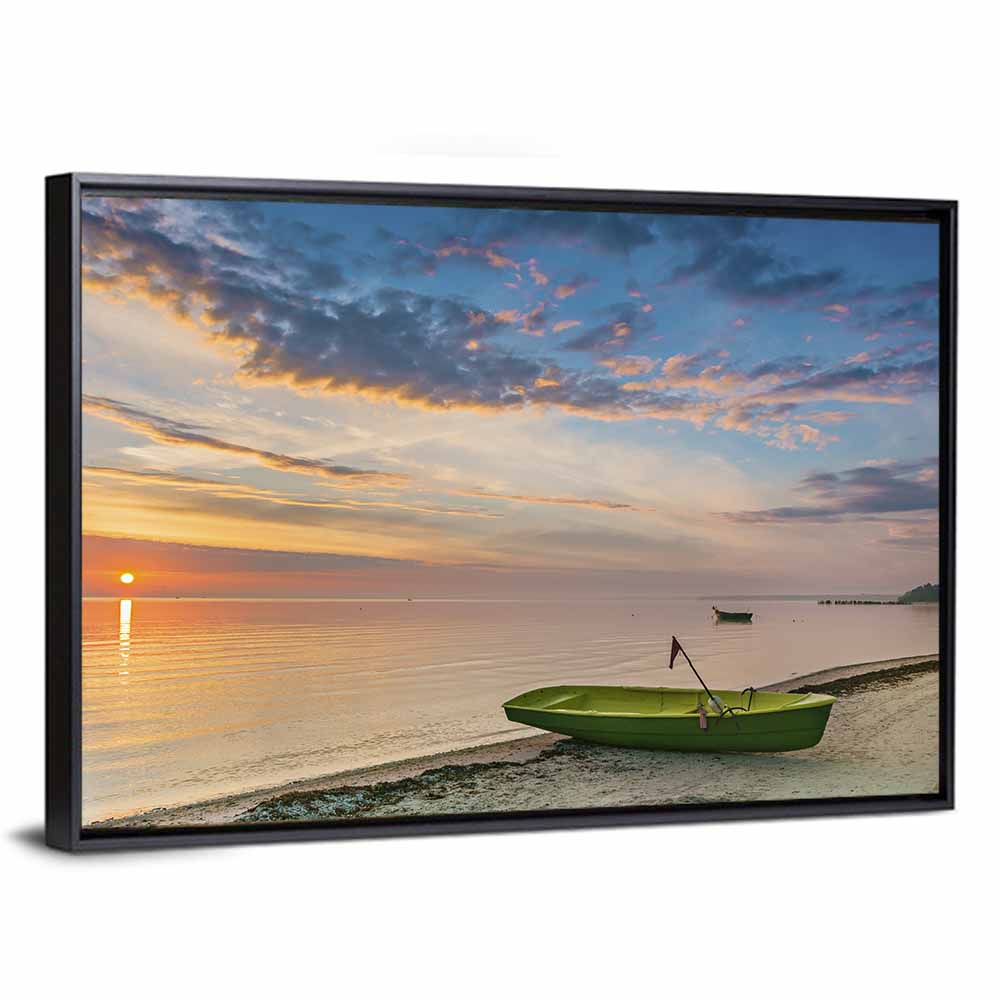 Green Rowboat at Sunrise Wall Art