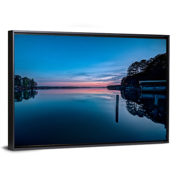 Lake Gaston Twilight Reflection Wall Art as a framed canvas