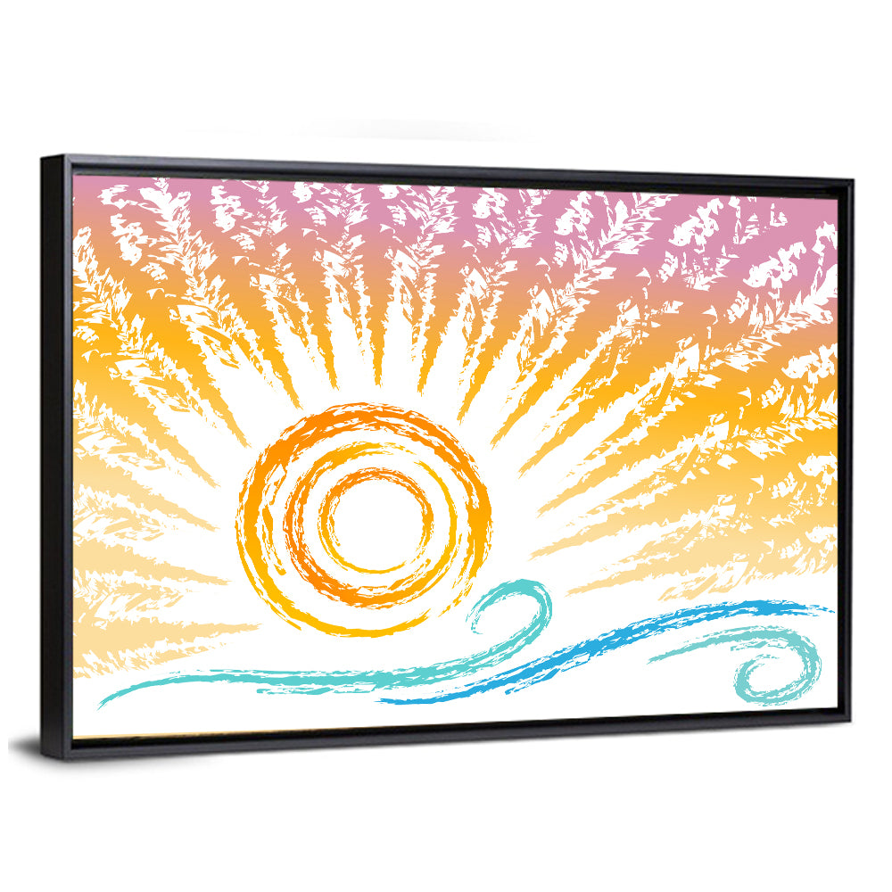Sun and Waves Illustration Wall Art