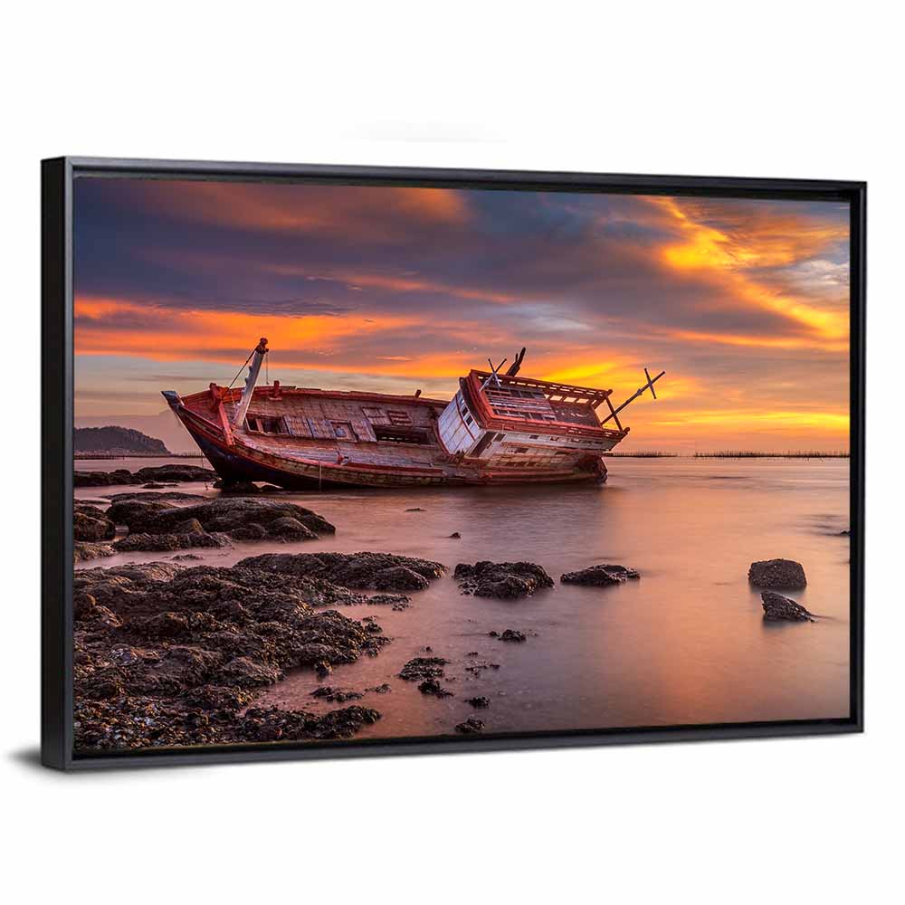 Shipwreck at Sunset Wall Art