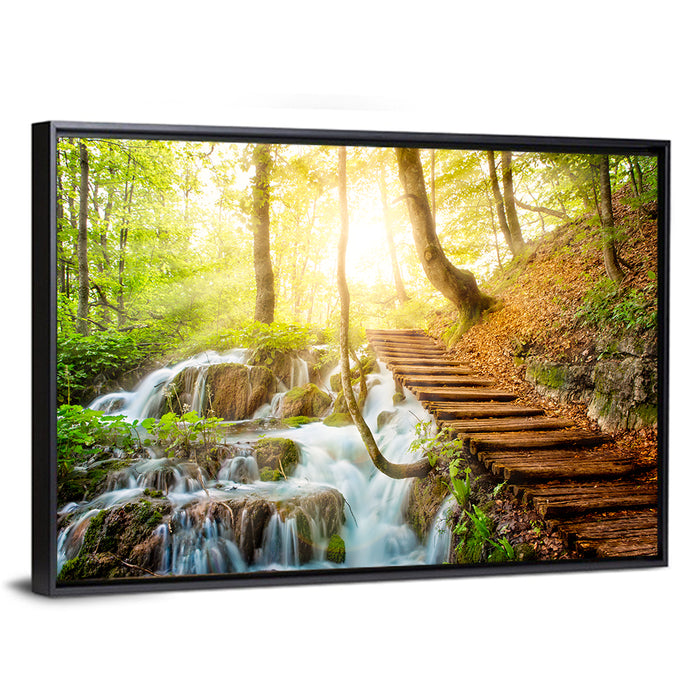 Plitvice Lakes Walkway Wall Art as a framed canvas