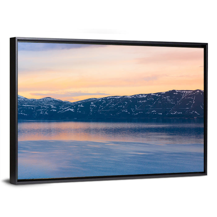 Lake Sevan Evening Reflection Wall Art as a framed canvas