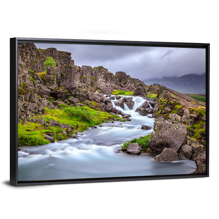 Öxarárfoss Stream, Þingvellir Wall Art as a framed canvas