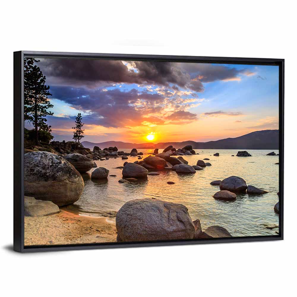 Lake Tahoe Sunset with Boulders Wall Art