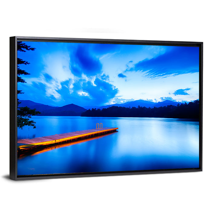 Lake Santeetlah Pier at Dusk Wall Art as a framed canvas