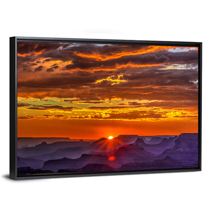 Lipan Point Sunset Sunburst Wall Art as a framed canvas