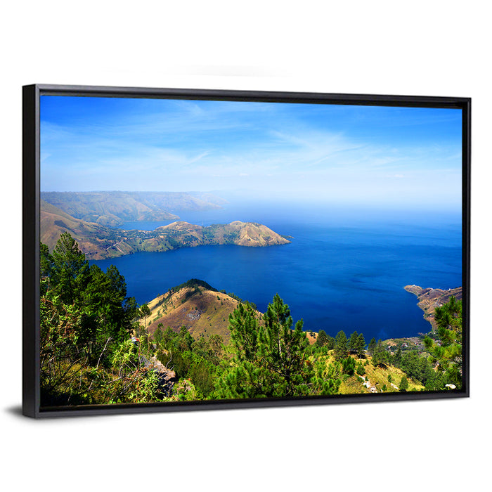 Lake Toba Aerial View Wall Art as a framed canvas
