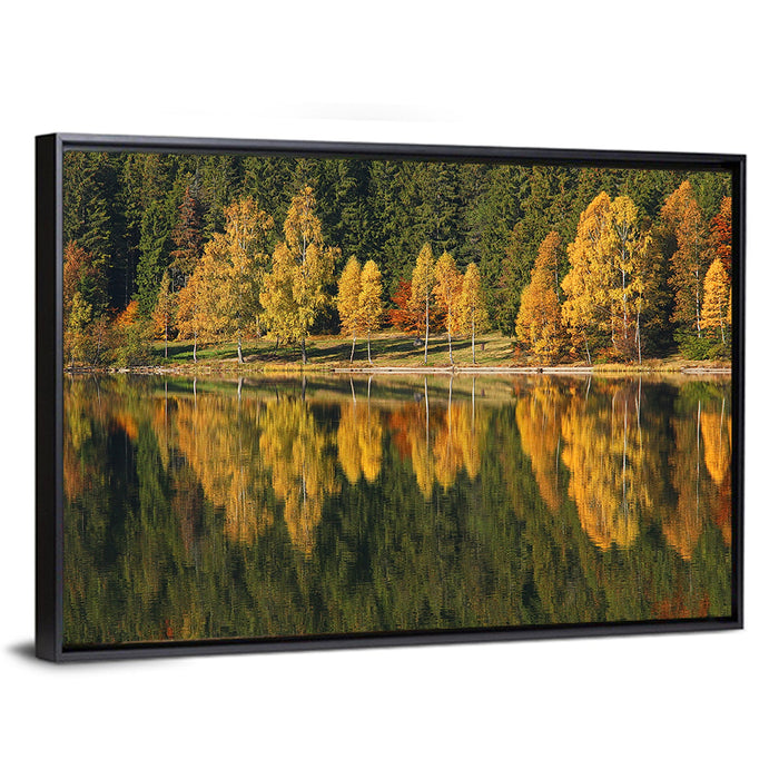 Saint Anna Lake Autumn Reflection Wall Art as a framed canvas