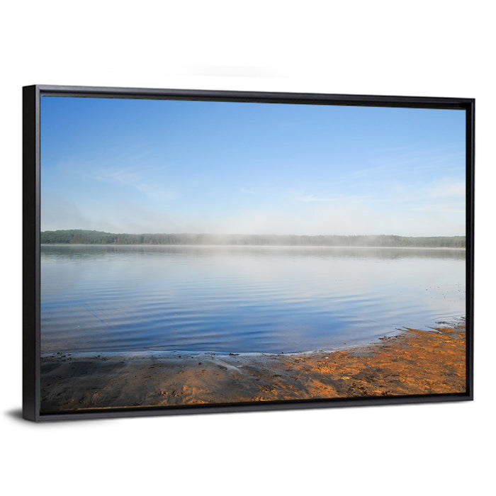 Morning Fog Over Abitibi Lake Wall Art as a framed canvas