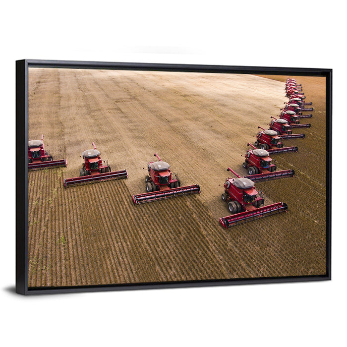 Aerial Soybean Harvest Wall Art as a framed canvas